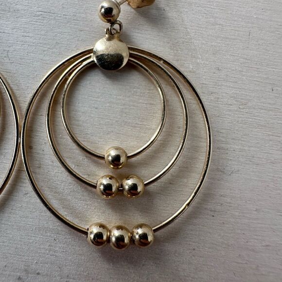 Vintage 14k Gold Circle And Moving Balls Earrings - Picture 4 of 9